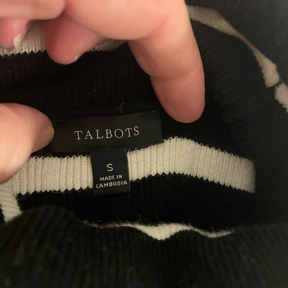 Talbots Sweater Womens S Black White Striped Turtleneck Long Sleeves Pullover - Picture 4 of 5